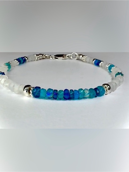 Patches and Pearls Jewelry - Moonstone Pariba Blue Welo Opal Bracelet in Sterling Silver